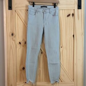 J Brand Light Blue Cropped Jeans with Frayed Hem
